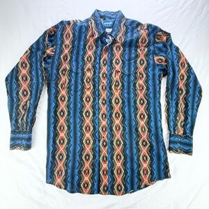 Vintage Wrangler Western Shirt Mens Sz LT Large Tall Aztec Striped Pearl Snap